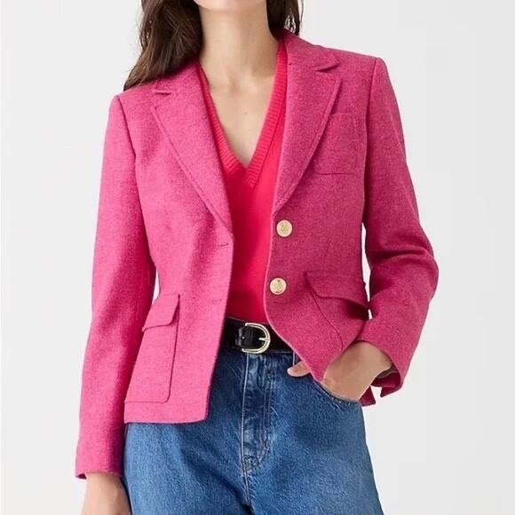J. Crew Jackets & Blazers - J.Crew Pink English Wool Shrunken-Fit Blazer Jacket Size 16 gold Buttons Classic